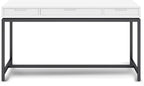 SIMPLIHOME Banting Desk - 60-Inch Wide Solid Hardwood and Metal Writing Desk in White, Modern Industrial Home Office Computer Table for Study with 2 Drawers and Flip-Down Keyboard Tray
