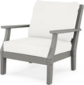 Martha Stewart by POLYWOOD Chinoiserie Outdoor Deep Seating Chair with Cushion, Slate Grey/Natural Linen, Durable and Comfortable HDPE All-Weather Patio Furniture for Deck, Backyard, Made in The USA