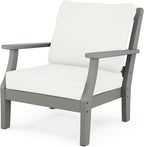 Martha Stewart by POLYWOOD Chinoiserie Outdoor Deep Seating Chair with Cushion, Slate Grey/Natural Linen, Durable and Comfortable HDPE All-Weather Patio Furniture for Deck, Backyard, Made in The USA