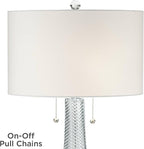 Possini Euro Design Miriam Modern Table Lamps 28.5" Tall Set of 2 Light Sky Blue Fluted Glass with Swirl Pattern White Drum Shade for Living Room Bedroom Bedside Nightstand Office Family