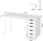 Tribesigns Computer Desk with 5 Drawers, 47 inches Rustic Brown Home Office Desk with Storage, Modern Simple Laptop Desk Study Writing Table for Small Spaces (1, White)