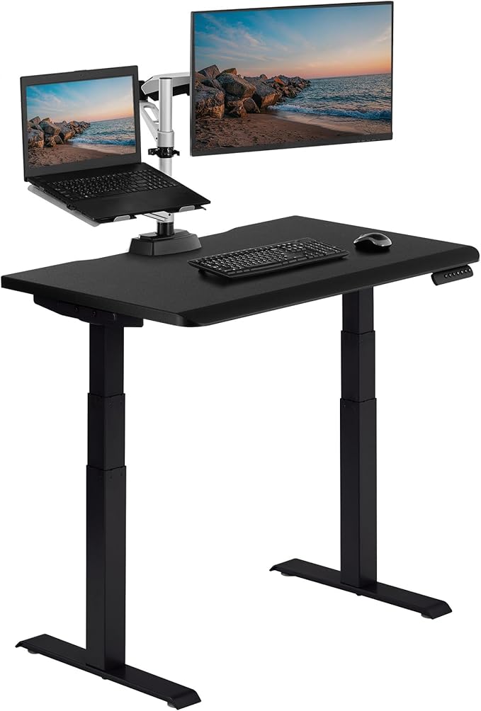 Vari ComfortEdge 40x26 Inch Adjustable Standing Desk – Small Electric Sit Stand VariDesk for Apartment, Bedroom, or Home Office + Beveled Edge, Tool-Free Assembly (Black Top/Black Legs)
