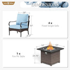 Sophia & William Patio Furniture Set with Fire Pit Table, 5 PCS Metal Outdoor Conversation Set Sofa Couch with Fire Pit Table, 4 Sofa Chairs for Outdoor Seating,Backyard,Porch(Blue)