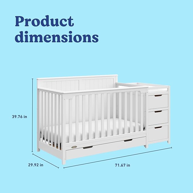 Graco Hadley 5-in-1 Convertible Crib & Changer (White) – GREENGUARD Gold Certified, Fits Standard Crib Mattress, Converts to Toddler Bed and Full Bed, 4 Adjustable Mattress Heights