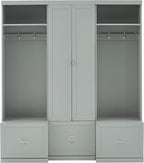 Crosley Furniture Harper 3-Piece Hall Tree and Storage Cabinet Set with Entryway Bench and Hooks for Hanging, Gray