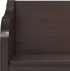 SIMPLIHOME Connaught Entryway Storage Bench - 30 inch Wide Solid Wood Small Storage Seat in Chestnut Brown, Traditional Bench for Entryway or Living Room with Lift-Up Lid and Decorative Trim