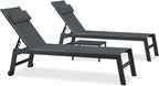 PURPLE LEAF Outdoor Lounge Chair Set of 3 Patio Chaise Pool Lounger Aluminum Frame with Side Table and Wheels for Outside Sunbathing Tanning Recliner Including Pillows Gray