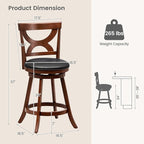 COSTWAY Bar Stools Set of 4, 360-Degree Swivel Chairs with Soft Cushion & Elegant Hollow Backrest, Rubber Wood Footrests, Upholstered Swivel Counter Stools for Kitchen Island, Pub, Café (4, 24‘’)