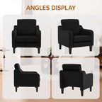 Accent Chairs Set of 2 with Soft Armrest, Modern Living Room Chairs, Upholstered Comfy Chair with Cushion, Boucle Pottery Barn Accent Chair, Single Armchair, Black