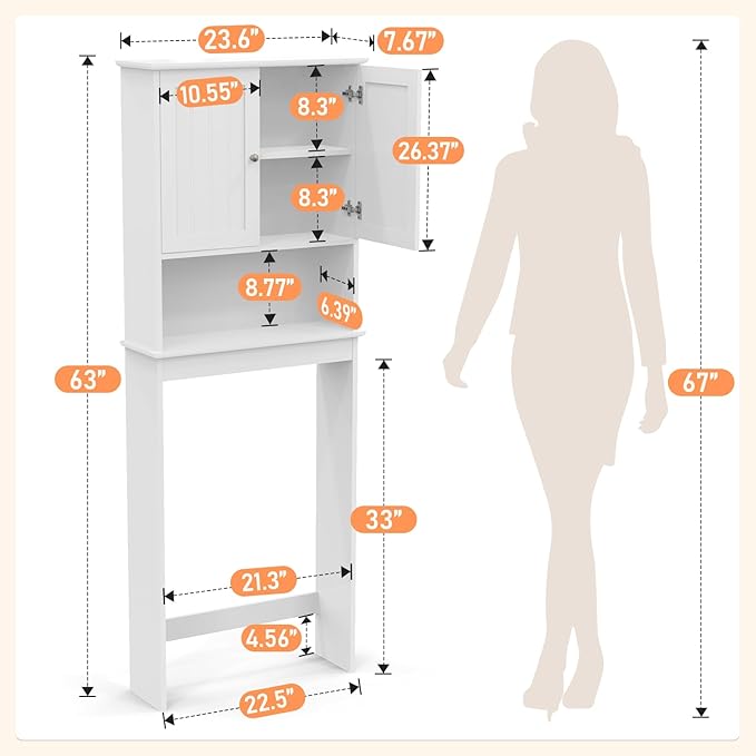 Over The Toilet Storage Cabinet, Behind Toilet Bathroom Organizer with Adjustable Shelves, Wooden Above Toilet Storage Shelf, Space Saver for Restroom, Bathroom, Laundry