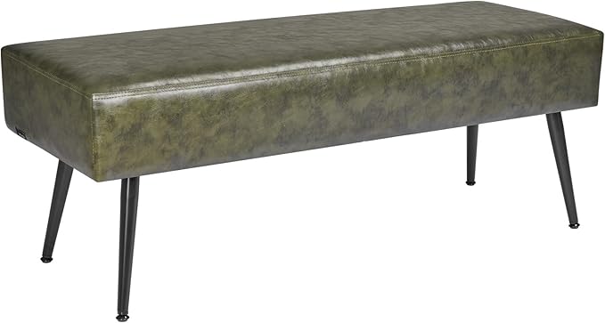 VEVOR Leather Bedroom Bench, PU Leather Bench with Metal Legs and with Stitching for Entryway, Upholstered Shoe Bench Seat, Modern End of The Bed Benches for Living Room, Dining Room, Hallway, Green