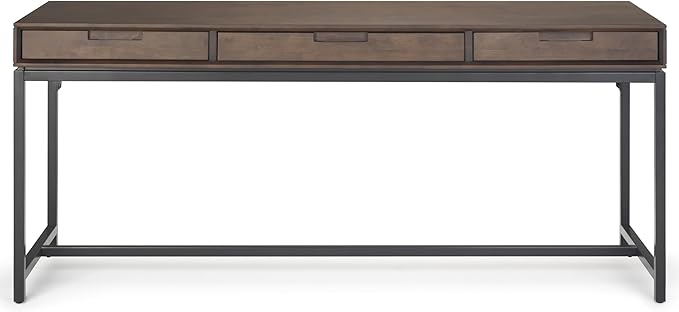 SIMPLIHOME Banting Desk - 72-Inch Wide Solid Hardwood and Metal Writing Desk in Walnut Brown, Modern Industrial Home Office Computer Table for Study with 2 Drawers and Flip-Down Keyboard Tray