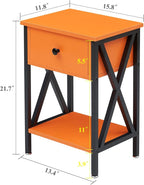 VECELO End Tables, Modern Nightstand with Drawer & Shelf, Night Stand for Bedroom Living Room,Industrial Metal Frame