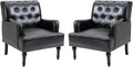 MOJAY Faux Leather Accent Chair Set of 2, Mid-Century Modern Living Room Chair Lounge Study Sofa Chair with Sturdy Wood Legs, Club Chair Armchair for Bedroom Home Study Reception (Black)
