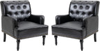MOJAY Faux Leather Accent Chair Set of 2, Mid-Century Modern Living Room Chair Lounge Study Sofa Chair with Sturdy Wood Legs, Club Chair Armchair for Bedroom Home Study Reception (Black)