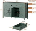 Buffet Cabinet with Storage Farmhouse with 4 Doors and 2 Drawers, 55'' Large Kitchen Storage Cabinet Green Wood Coffee Bar Buffet Sideboard for Kitchen, Dining Room, Living Room
