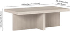 Henn&Hart 44" Fluted Rectangular Wood Pedestal Low-Profile Coffee Table for Living Room, Family Room or Office, Alder White
