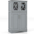 Giantex Bathroom Floor Storage Cabinet - Linen Floor Cabinet with Doors and Adjustable Shelves, Freestanding Side Storage Organizer for Bathroom, Living Room, Entryway, Kitchen Storage Unit (Grey)
