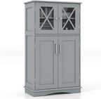 Giantex Bathroom Floor Storage Cabinet - Linen Floor Cabinet with Doors and Adjustable Shelves, Freestanding Side Storage Organizer for Bathroom, Living Room, Entryway, Kitchen Storage Unit (Grey)
