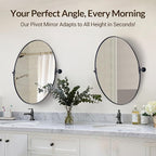 ANDY STAR Black Mirror for Bathroom, 24 x 32 Inch Oval Wall Mirror with Stainless Steel Metal Frame, Pivot Vanity Mirror Vertical Hanging for Modern Style Room