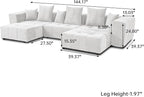 JACH 144.1 Inch U-Shaped Modular Sofa, Mid Century Modern Deep Seat Sectional Couch, 3-Seater Sofas with Chaise Ottomans for Living Room, Cozy Sofas for Apartment, Living Room (Linen Fabric, White)