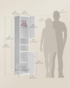 VASAGLE Tall Storage Cabinet with Lights, Slim Freestanding Cabinet with Adjustable Shelves, for Small Spaces, Bathroom, Living Room, Modern, 11.8 Inches Wide, Cloud White UBBC566W02