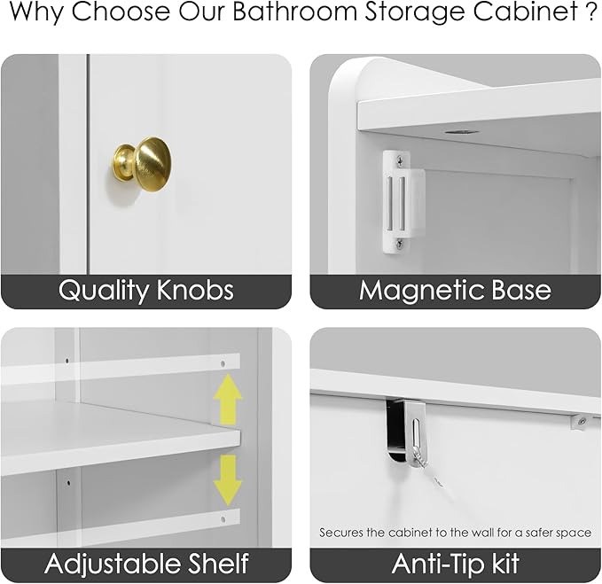 Tall Bathroom Storage Cabinet, 67" Narrow Storage Cabinet with Adjustable Shelves 2 Doors and 1 Drawers Modern Cabinet for Bathroom, Entryway, Living Room, Kitchen (White)