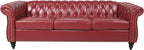 LEVNARY Chesterfield Sofa, Classic Tufted Upholstered Leather Couch, Modern 3 Seater Couch Furniture with Tufted Back for Living Room Office (Wine Red)