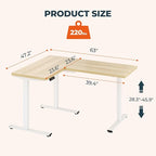 L-Shaped Standing Desk, 63 x 47 Inches Height Adjustable Desk, Sit and Stand up for Work Office Home, Ergonomic Rising Computer Table for Home Office with Splice Board, Maple