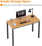 Need Small Desk, 39.4 inches Sturdy Writing Desk for Small Spaces, Teens Computer Desks Study Table Laptop Home Ofice, Black Metal Frame, Teak