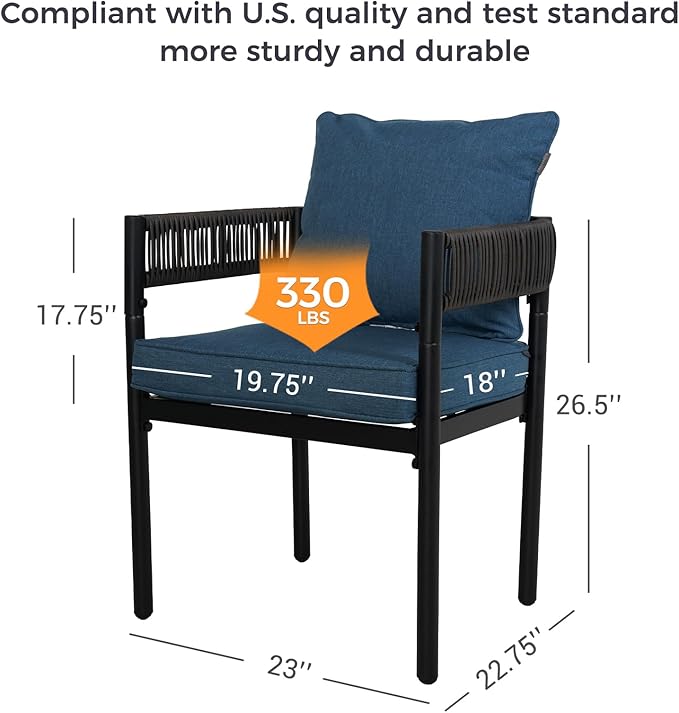 Grand patio 5-Piece Outdoor Dining Set for 4, Metal Woven Wicker Fixed Patio Chairs with Thickened Cushions & 1 Square Woodgrain Dining Table with Umbrella Hole for Backyard Deck (Brown)