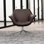 ZURI Modern Mala Swivel Chair Soft Brown Leatherette Upholstery Stainless Steel Base