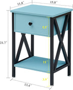 VECELO End Tables, Modern Nightstand with Drawer & Shelf, Night Stand for Bedroom Living Room,Industrial Metal Frame