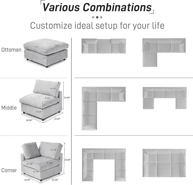 WJShome Cloud Couch Modular Sectional Sofa,100.5" V Shaped Couch, Convertible Wide Seater, 5 Seater for Living Room Set,Covers Washable&Replaceable,Gray