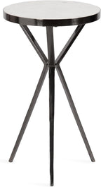 Kate and Laurel Gribben Modern Round Marble Side Table, 14 x 14 x 24, White and Gray Gunmetal, Tripod-Base Bedside Table for Display and Storage as a Bedroom Nightstand or Living Room Accent