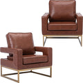 Modern Accent Chair Set of 2, PU Leather Upholstered Side Chair with Backrest, Comfy Armchair Side Chair with Golden Metal Base for Living Room Reception Room, Brown