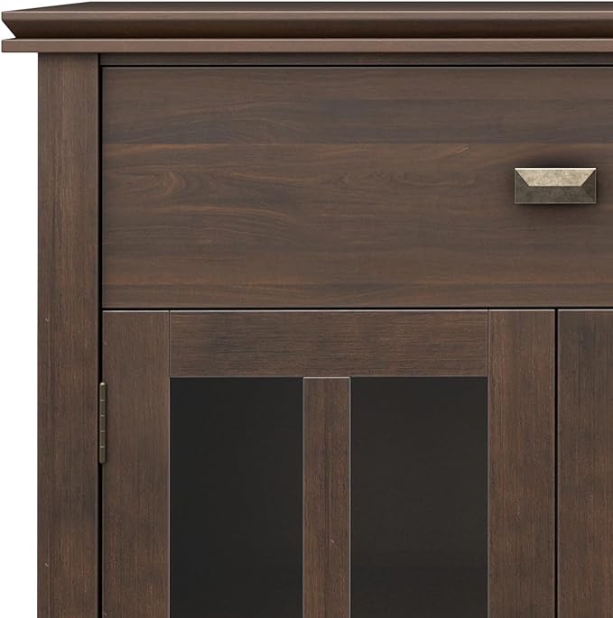 SIMPLIHOME Artisan Buffet - 60 inch Wide Solid Wood 4-Door Sideboard Buffet in Natural Aged Brown, Storage Cabinet for Dining Room or Kitchen with Adjustable Shelves and Square Knobs