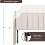 Lucky Monet Luxurious Headboard Only Queen Size with Wingback, Velvet Upholstered Tufted Headboard with Nailhead Decor for Bed, Adjustable Height Curved Head Board Vertical Channel Design (Beige)