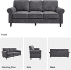 Kingfun 3 Seater Couch with Chair, Mid Century Modern Sofa Set with Rolled Arms and Deep Seats, Fluffy Comfort for Living Room, Apartment, Easy Assembly, Grey