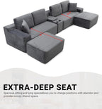 150" Oversized Modular Sectional Sofa,Deep Seat Cloud Corduroy Boneless Couch with Cup Holders,USB Ports, Wireless Charging & Storage Box,Upholstered Modular Sleeper Sofa for Living Room (Grey)