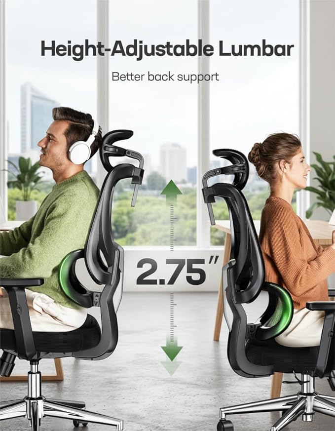 Marsail Ergonomic Office Chair Desk Chair,Gaming Chair with Height Adjustable Lumbar Support, Adjustable Armrest& 2D Headrest