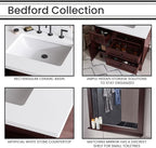Hanover 36 Set Includes w, Brown Bedford 36'' Vanity Sink Combo for Bathroom, Powder Room | Pre-Assembled 1 Door, 3 Drawers | Accent Mirror | Artificial Stone Countertop, Cabinet, 36 inches