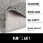 GORILLA GRIP Bathroom Rugs, Ultra Soft Absorbent Mat, Thick Plush Bath Rug, Machine Washable, Microfiber Quick Dry, Mats for Shower, Bathtub and Floor, Home Decor Accessories, 24x17, Light Gray
