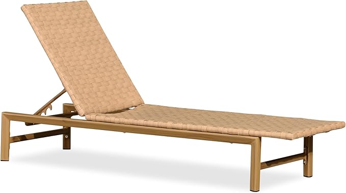 PURPLE LEAF Patio Chaise Lounge Rattan Chair Outdoor Pool Adjustable Recliner Wicker Lounger for Outside Woven Furniture Tanning Poolside Lounger Sand Brown