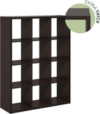 Furinno Cubicle Book Shelf, 12-Cube Thick Frame Bookshelf, Reversible Bookcase with Open Back, 14.6 x 43.8 x 58, for Living Room, Bedroom, Home Office, Black Dark Oak