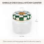 MACKENZIE-CHILDS Small Kitchen Canister, Decorative Glass Storage Jar with Lid, Green-and-White Emerald Check