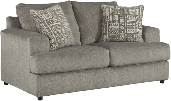 Signature Design by Ashley Soletren Contemporary Chenille Loveseat with 2 Accent Pillows, Gray