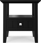 SIMPLIHOME Acadian 19-inch Wide Solid Wood End Table with Drawer and Open Shelf in Black for Living Room, Bedroom, or Entryway