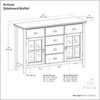 SIMPLIHOME Artisan Buffet - 54 inch Wide Solid Wood 3-Door Sideboard Buffet in Natural Aged Brown, Transitional Storage Cabinet for Dining Room or Kitchen with Adjustable Shelves and Bronze Hardware