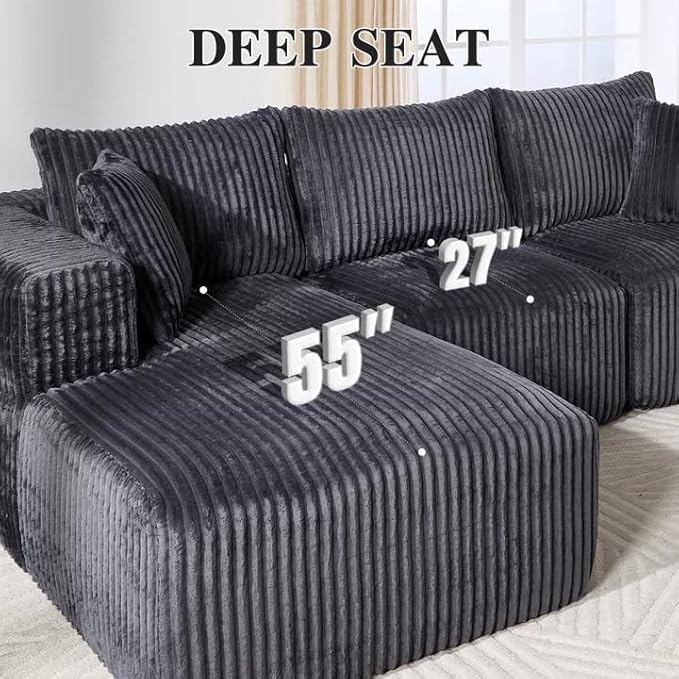 102" Modular Sectional Sofa, L-Shape Cloud Sectional Couch with Deep Seat, 3 Seat Memory Foam Comfy Boneless Couches for Living Room Bedroom, No Assembly Required, Grey